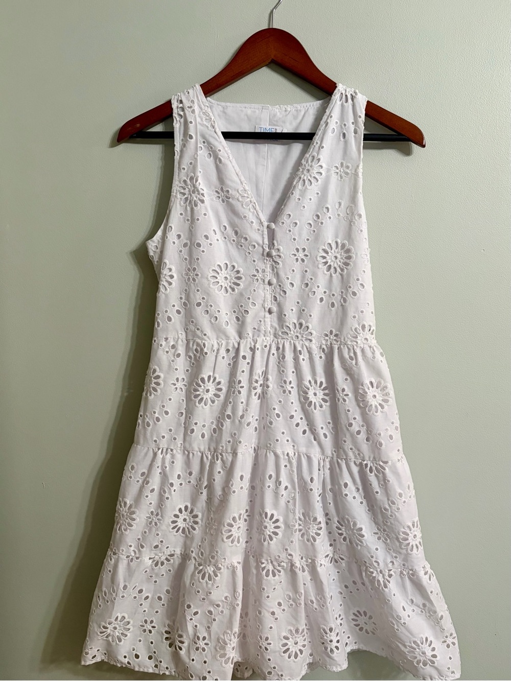 Time and Tru White Eyelet Tiered V-Neck Sundress